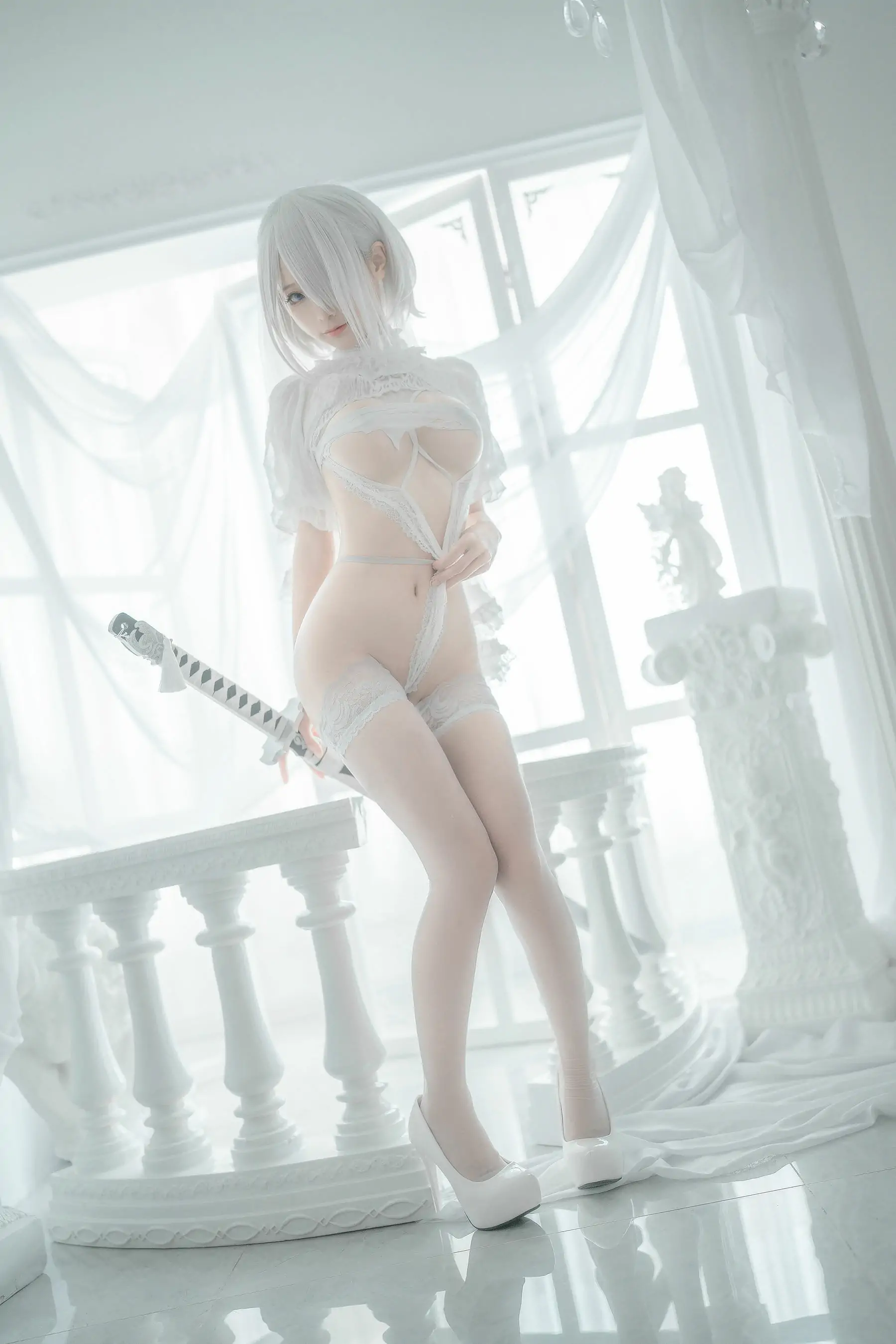 [网红COS] 动漫博主蠢沫沫 - 2B-白婚纱